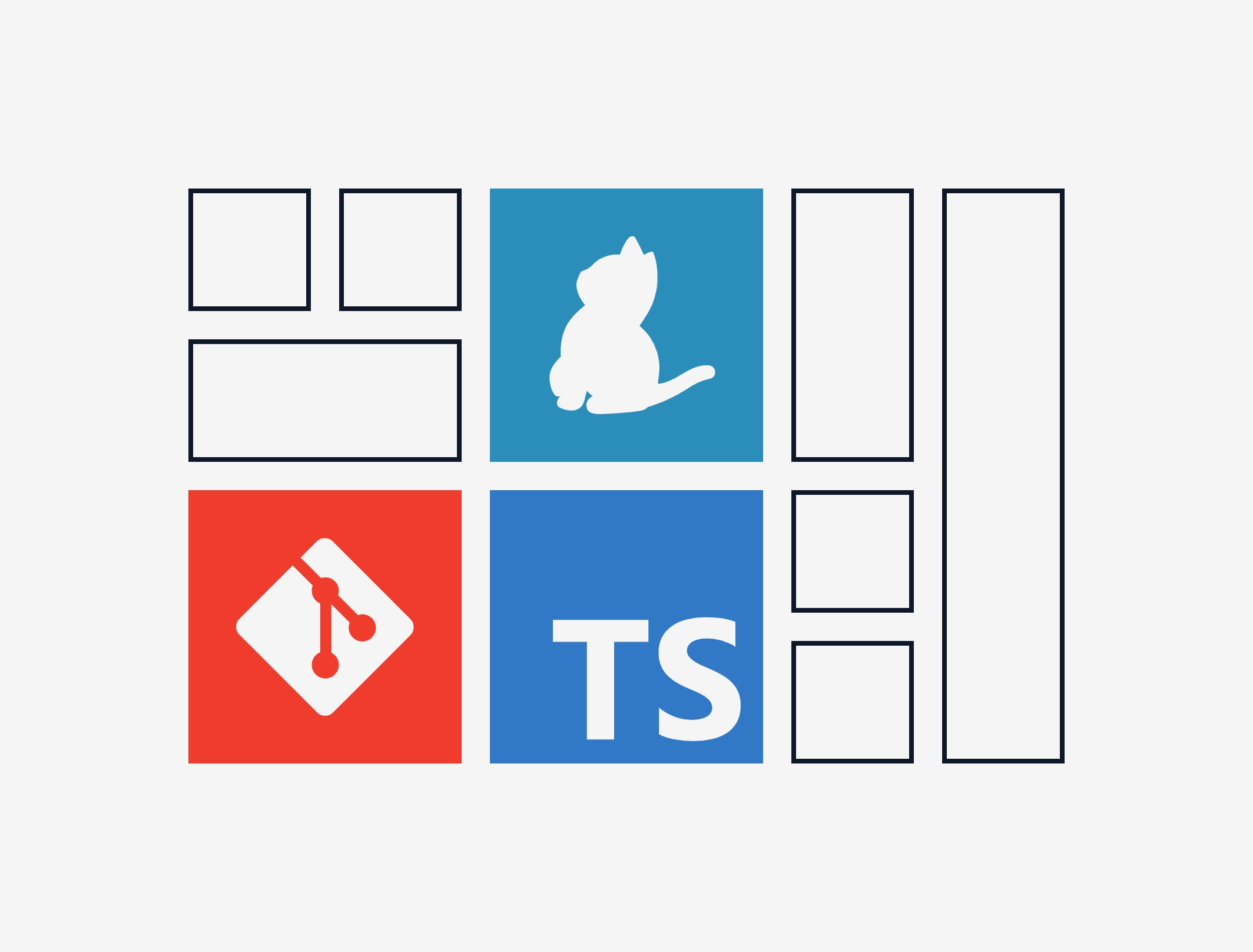 Logos of Yarn, Git and TypeScript arranged like a bento box